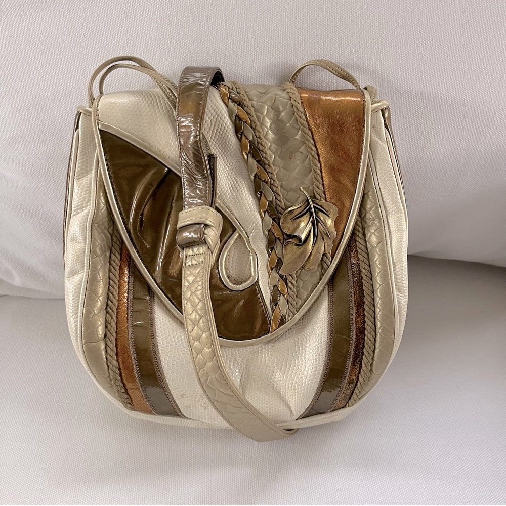 Vintage Sharif Leather Cream Bronze Shoulder Crossbody Bag